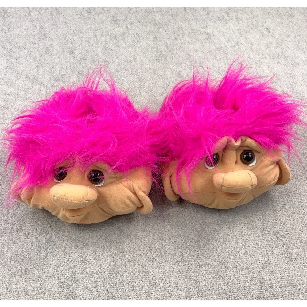 Vintage Troll Slippers Adult Medium Pink Hair Plush by Carousel 80s 90s